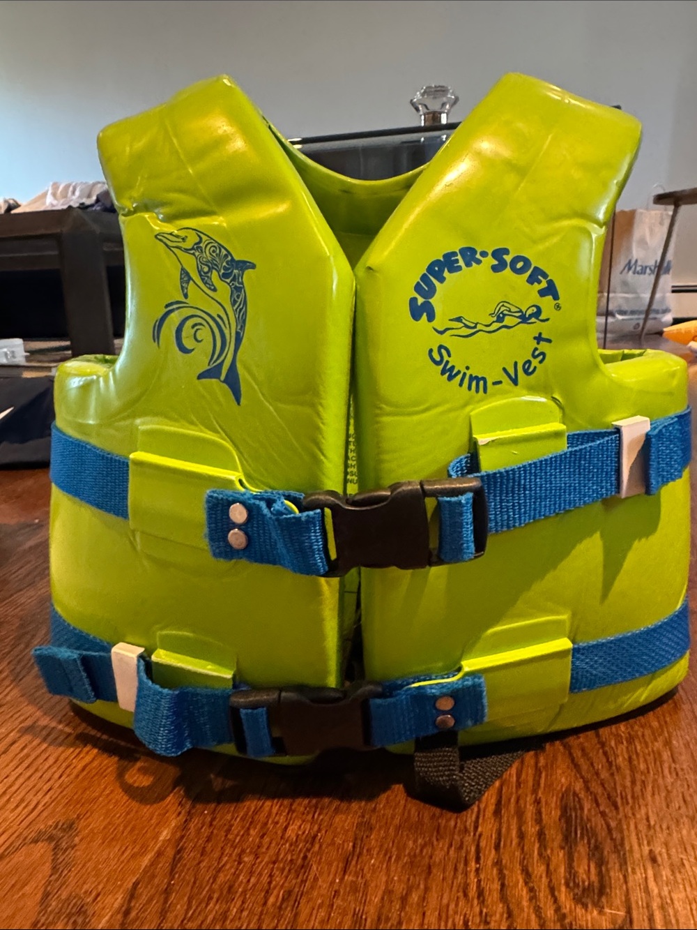 Swim Vest in Neon Green with Blue Straps